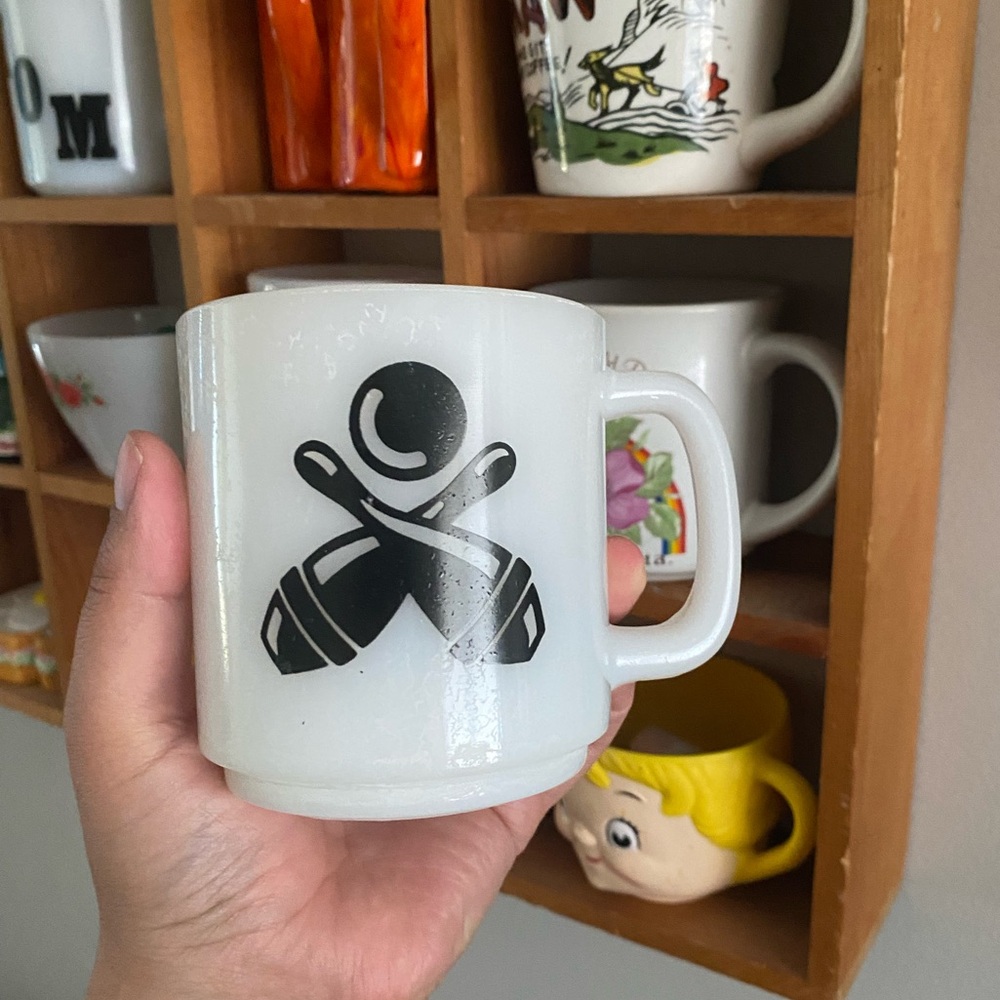Vintage milk glass bowling coffee mug